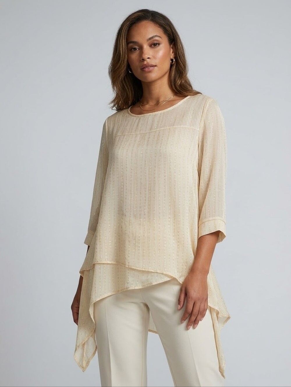 SoAllure Italian 100% Silk Gold Metallic Asymmetric Blouse Top IT 42 US 6/8